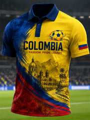 Men's 2026 Colombian football casual printed unisex short-sleeved polo shirt