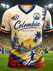 Men's 2026 Colombian football casual printed unisex V-neck T-shirt