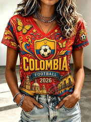Women's 2026 Colombian football casual printed short-sleeved T-shirt
