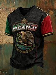 Men's Mexican Football Traditional Symbols Supporting Fan Art Print T-Shirt