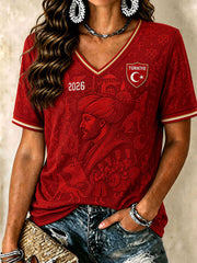 Women's Turkish Football V-Neck T-Shirts