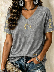 Women's V-neck off-shoulder short-sleeved T-shirt