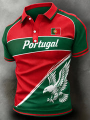 Men's Portuguese Football-Themed Art Print Polo Shirt