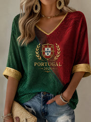 Women's Portuguese Football Print Casual T-shirt