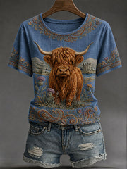 Women's Highland Denim Plaid Print T-shirt