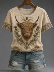 Women's Highland Denim Plaid Print T-shirt