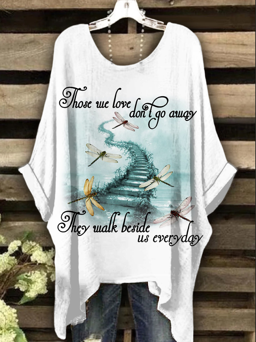 Women's Dragonfly Printed Vintage Fashion Loose Short Sleeve T-Shirt