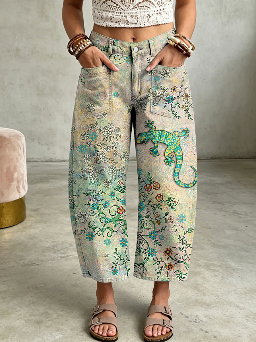Women's Animal Bohemian Art Print Pocketing Trousers