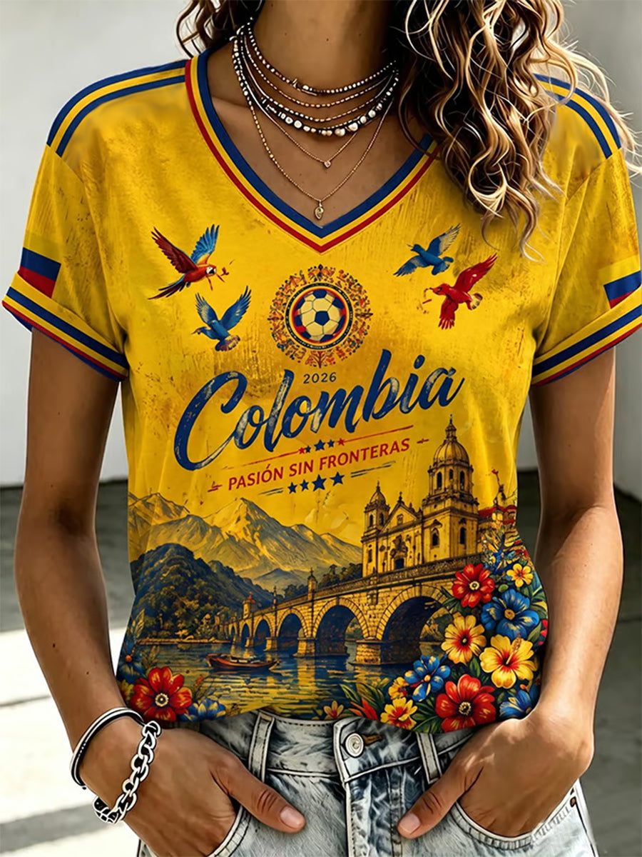 Women's 2026 Colombia Football Print Casual T-Shirt