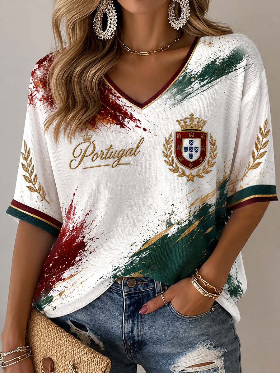 Women's Portuguese Football Print Casual T-shirt