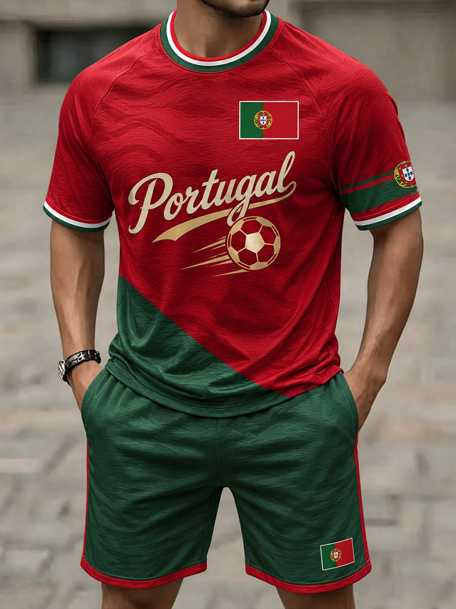 Men's Portugal Football Match Support Fan Culture Art Print T-Shirt Set