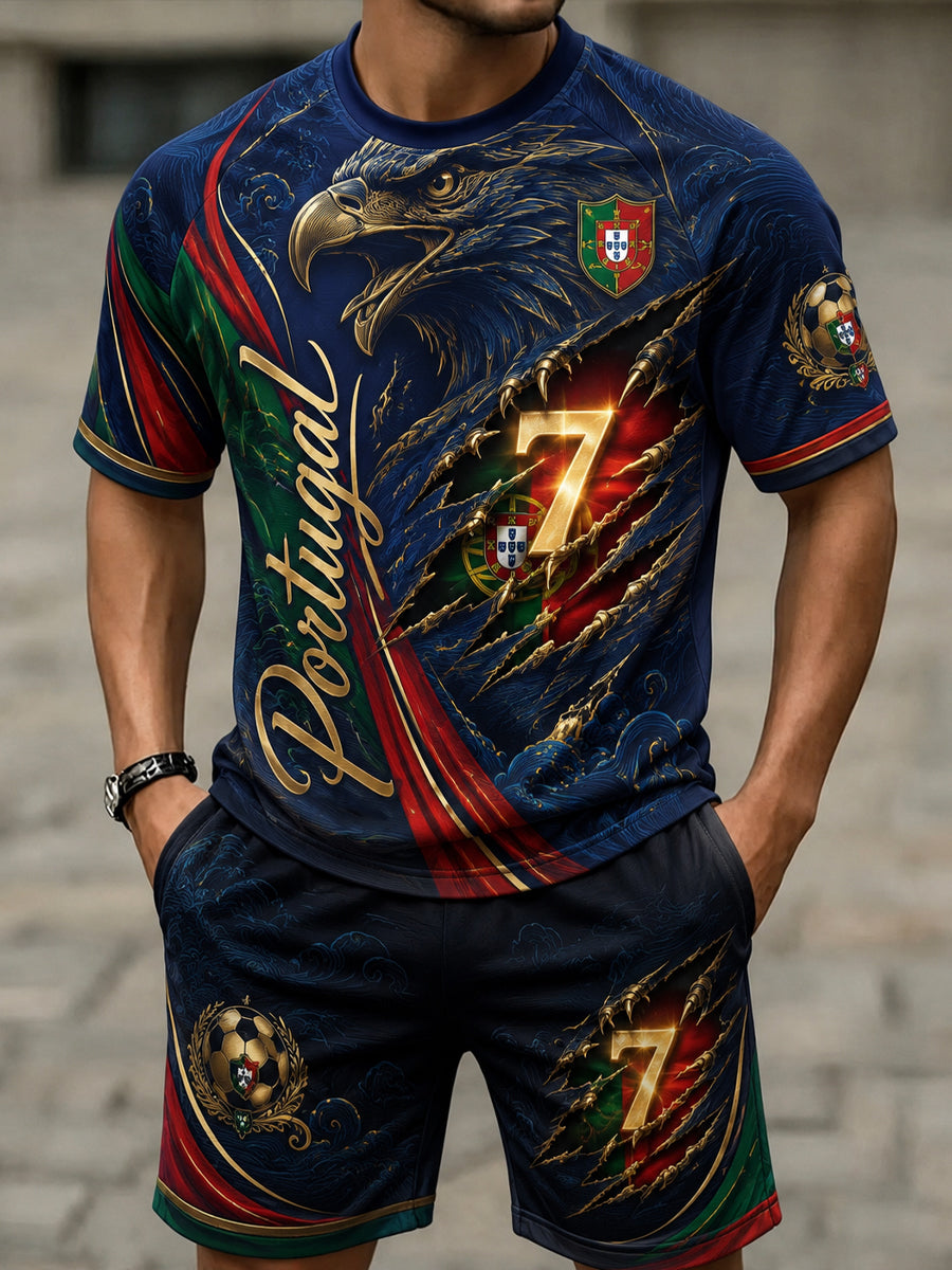 Men's Portugal Football Match Support Fan Culture Art Print T-Shirt Set