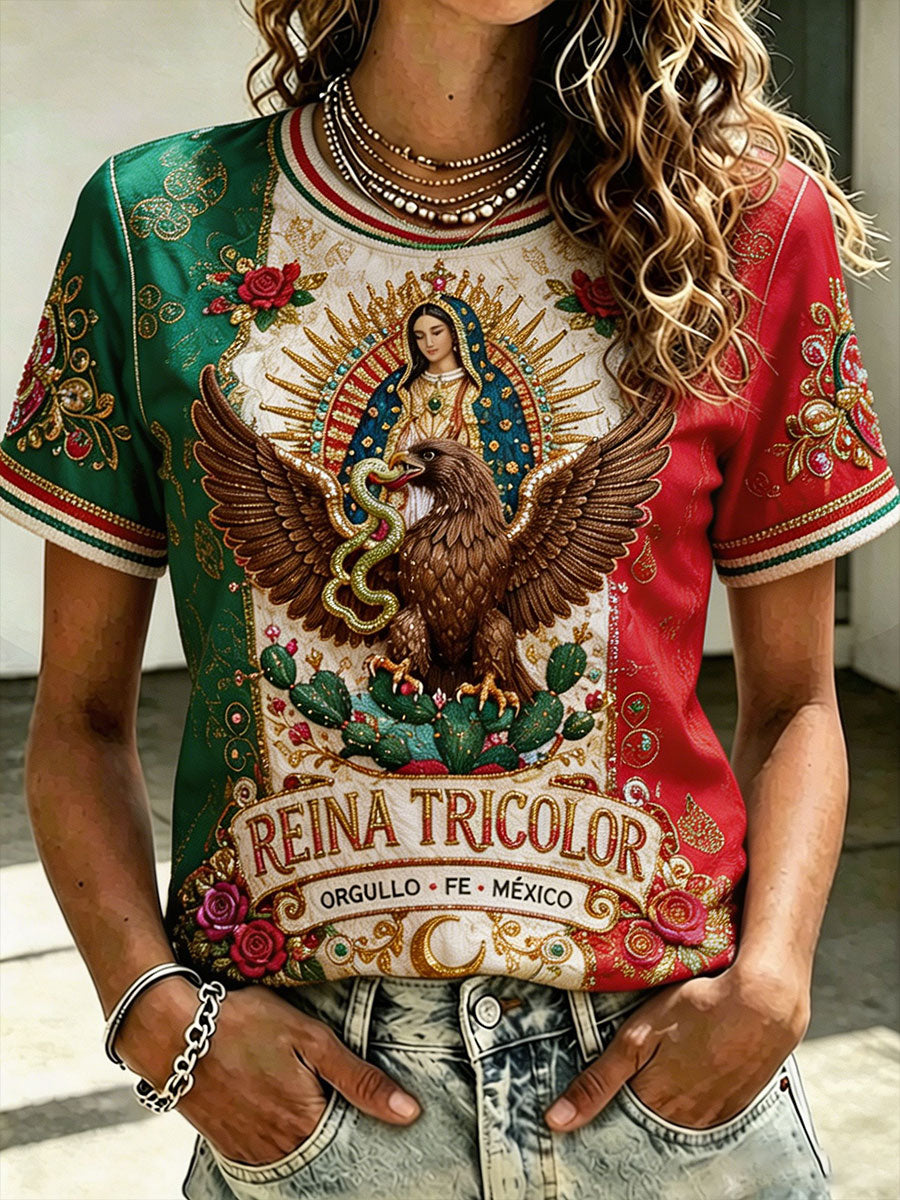 Women's Mexico Football Lover Art Printed T-shirt