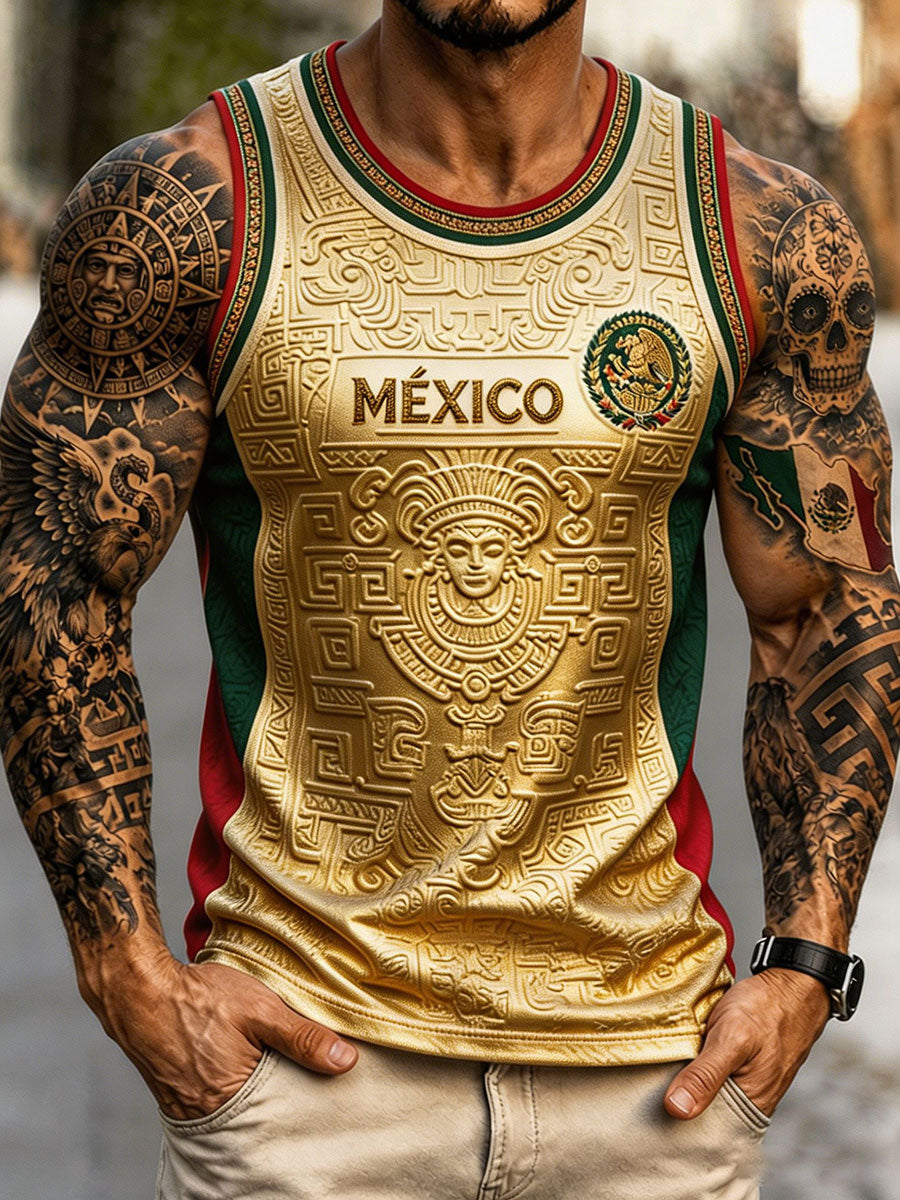 Men's Mexico Football Lover Art Printed Tank Tops