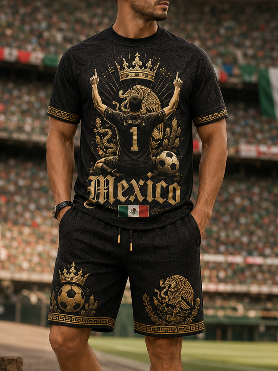Men's Mexican Football Match Cheer Art Print T-Shirt Set