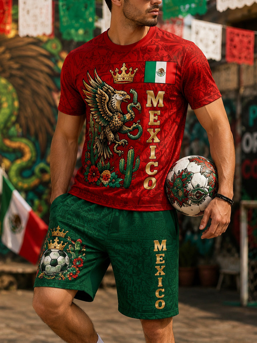 Men's Mexican Football Match Cheer Art Print T-Shirt Set