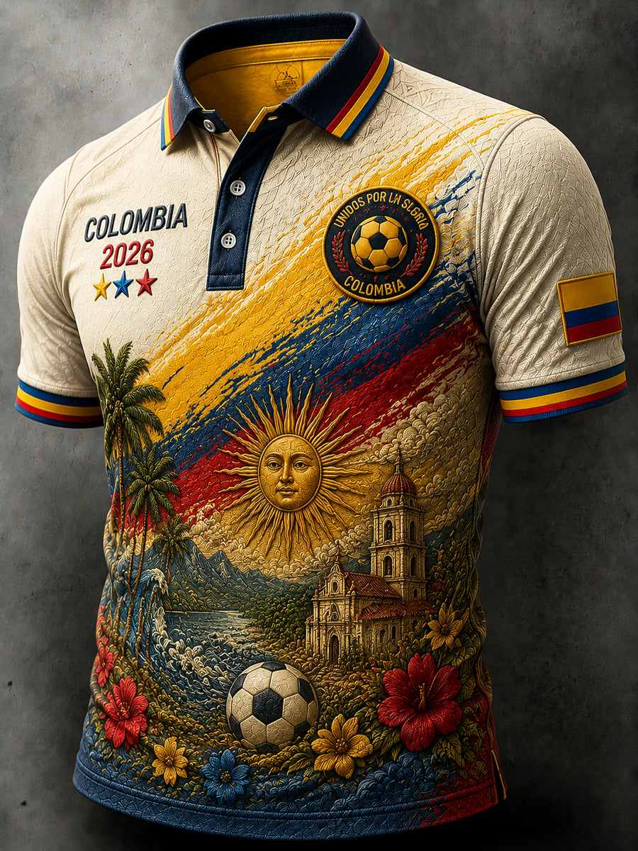 Retro Columbia Casual Polo Shirt for Soccer Fans