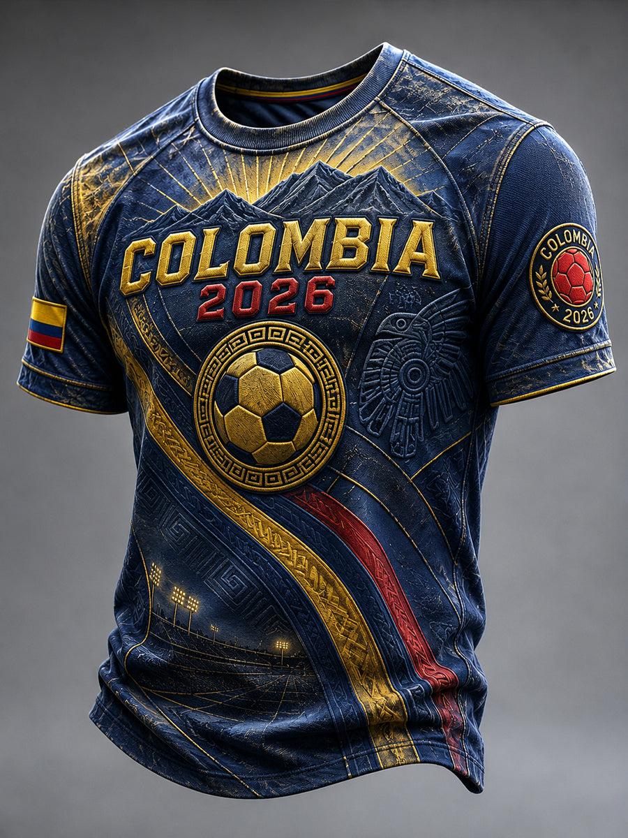 Retro Colombia Soccer Fan Artistic Casual T-Shirt