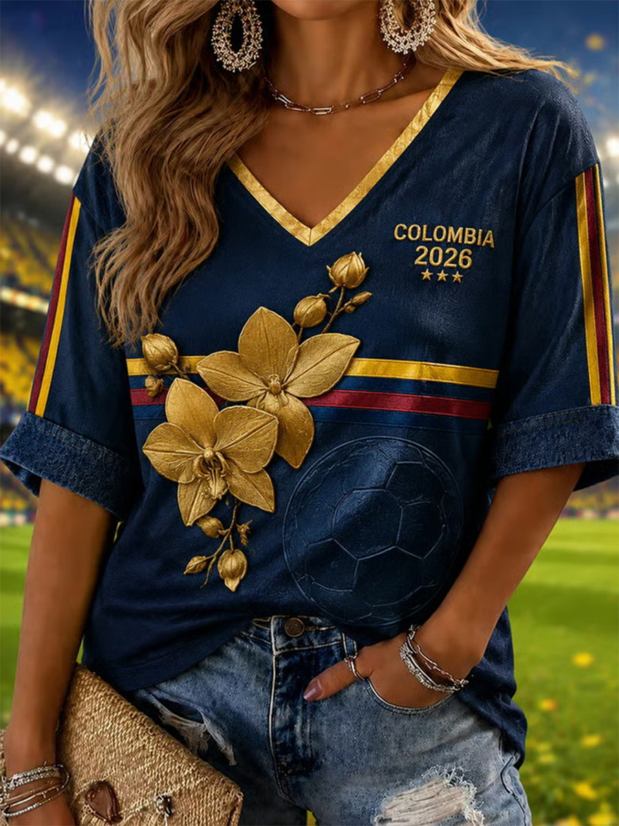 Women's 2026 Colombia Football Print Casual T-Shirt