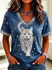 Women's Cute Cat Art Short Sleeve T-shirt