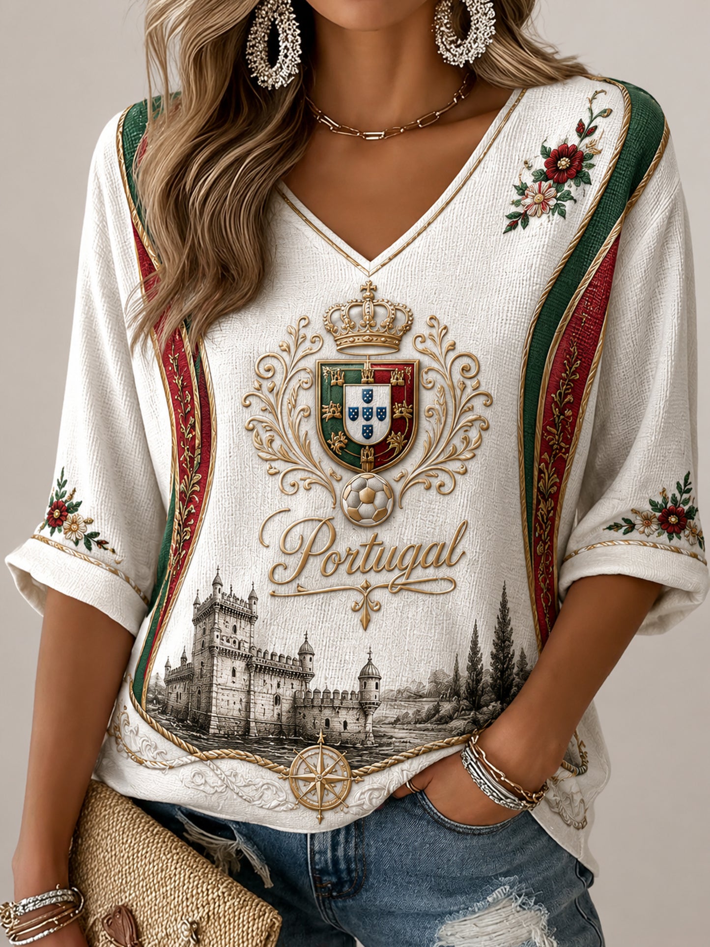 Women's Portugal Football Pizza Cheering Element Art Print Top
