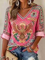 Women's Mexico Art Printed Linen T-shirt