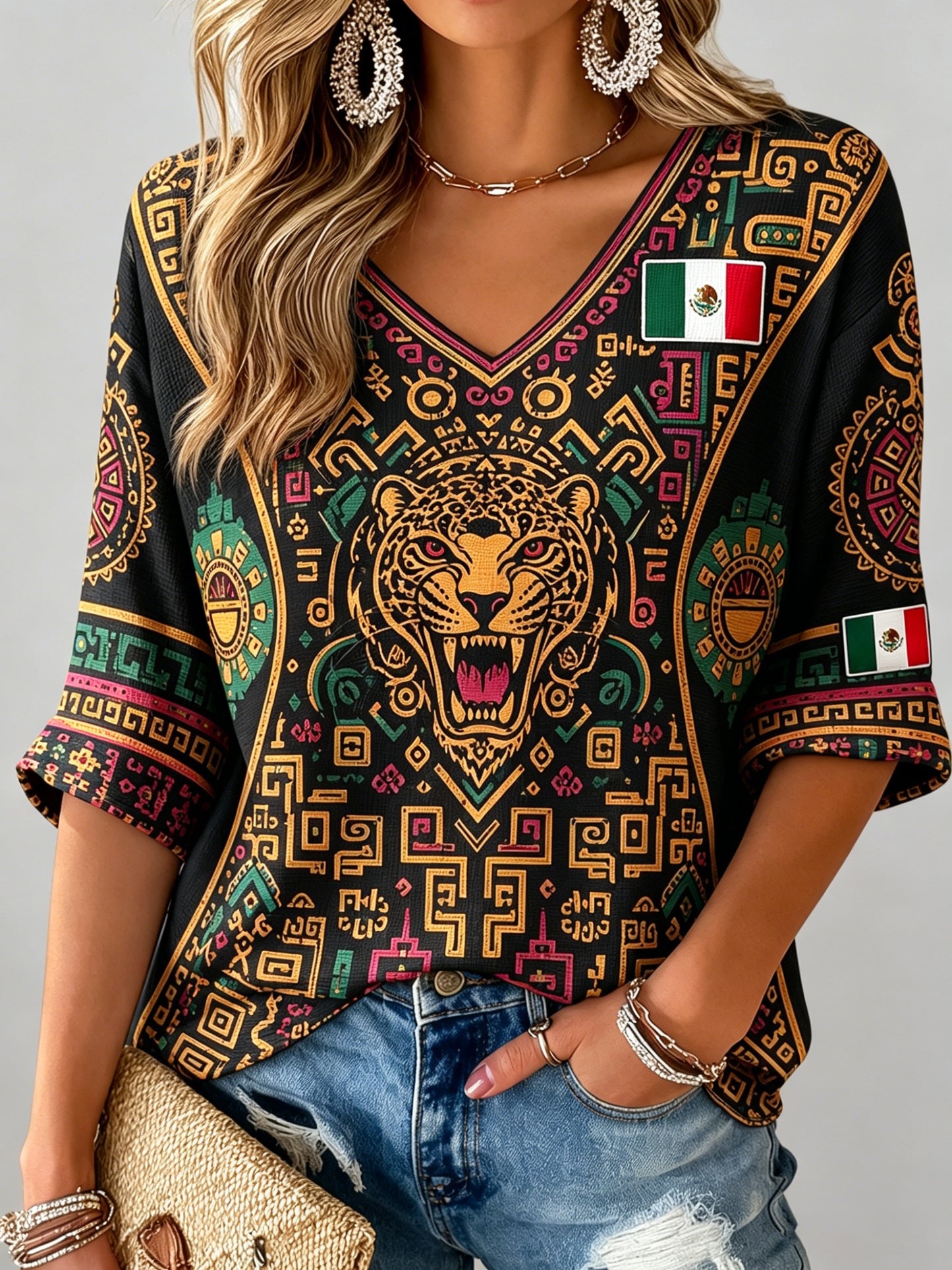Women's Mexican Football Pizza Cheering Element Art Print Top