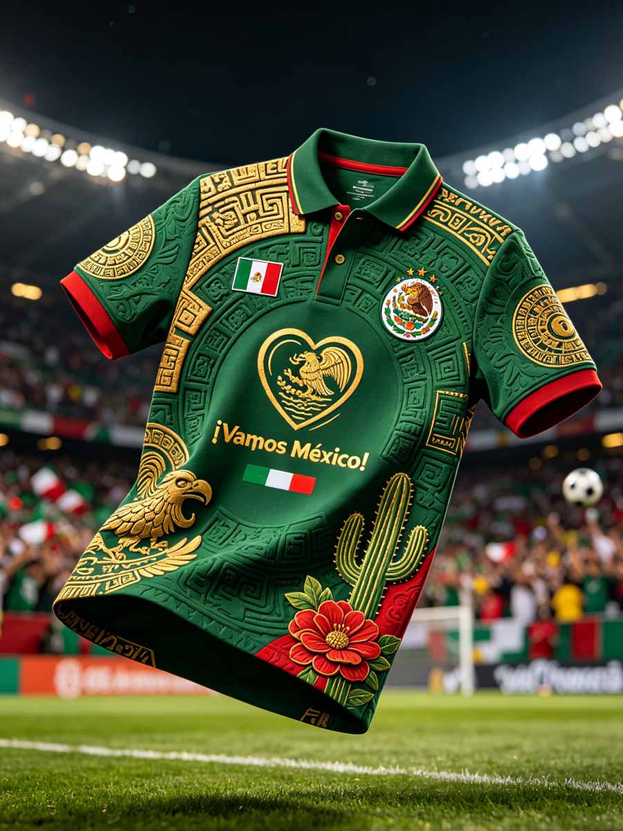 Men's Fashion Mexico Football Print Polo Shirt