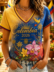 Women's Columbia Independence Day Floral Gradient V-Neck T-Shirt