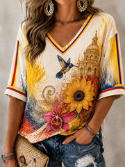 Women's Columbia Independence Day Floral Art V-Neck Top