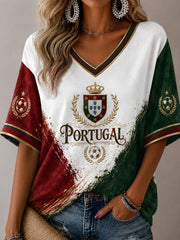 Women's Portuguese Football Print Casual T-shirt