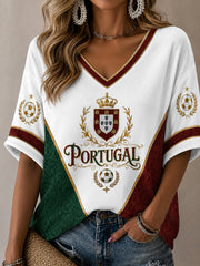 Women's Portuguese Football Print Casual T-shirt