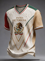 Men's Mexico Football Lover Art Printed V-neck T-shirt