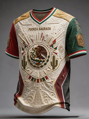 Men's Mexico Football Lover Art Printed V-neck T-shirt