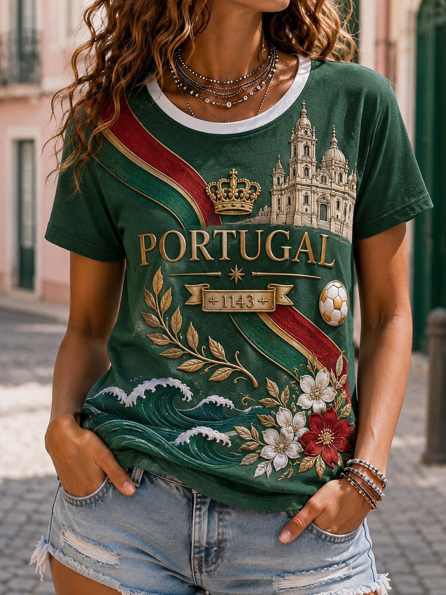 Women's Portugal Football Match Support Art Print T-Shirt