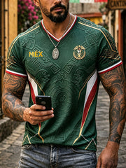 Men's Mexico Football Lover Art Printed V-neck T-shirt