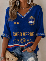 Women's Gift For Football Fans Print Casual Half-Sleeve V-Neck T-Shirt