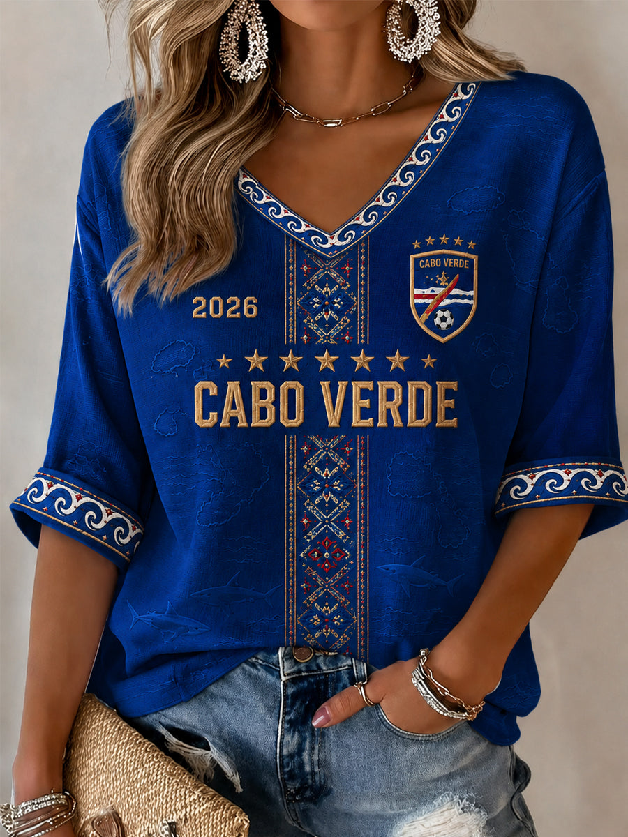 Women's Gift For Football Fans Print Casual Half-Sleeve V-Neck T-Shirt