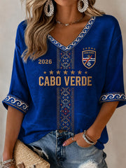 Women's Gift For Football Fans Print Casual Half-Sleeve V-Neck T-Shirt