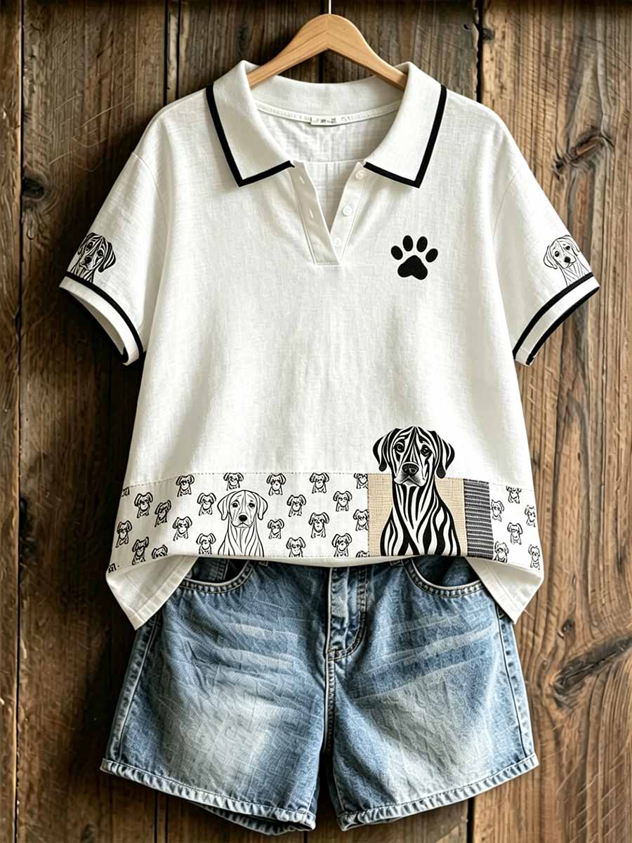Women's Fashion Cat Print Polo Shirt