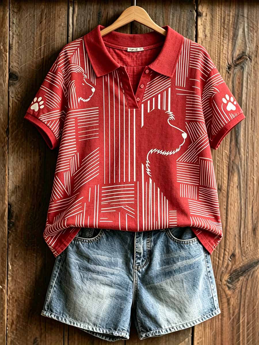 Women's Fashion Cat Print Polo Shirt