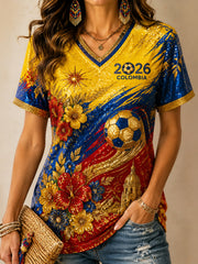 Women's Retro Columbia Soccer Art V-Neck T-Shirt