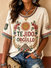 Women's Mexico Pride Art Printed Linen T-shirt