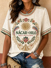 Women's Mexico Pride Art Printed Linen T-shirt