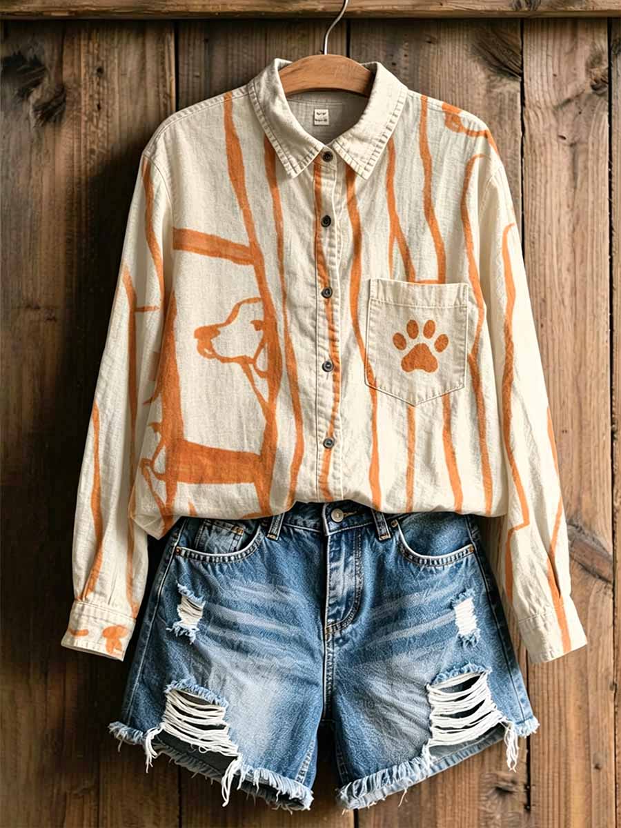 Women's Fashion Cat Art Print Shirt