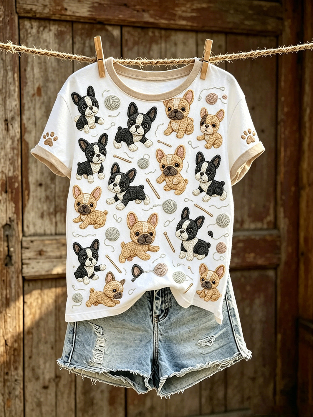 Women's cute dog pattern printed casual short-sleeve T-shirt