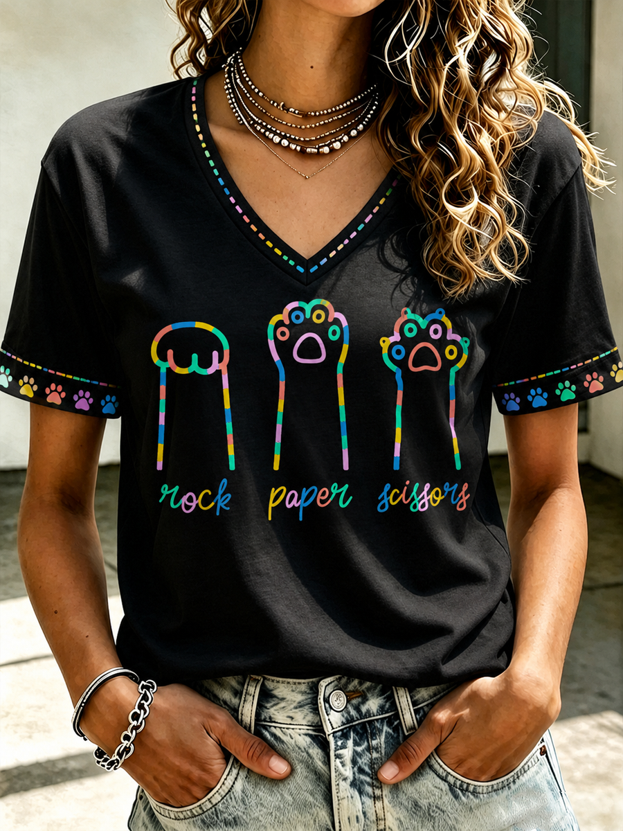 Women's Cat Printed short-sleeved T-shirt