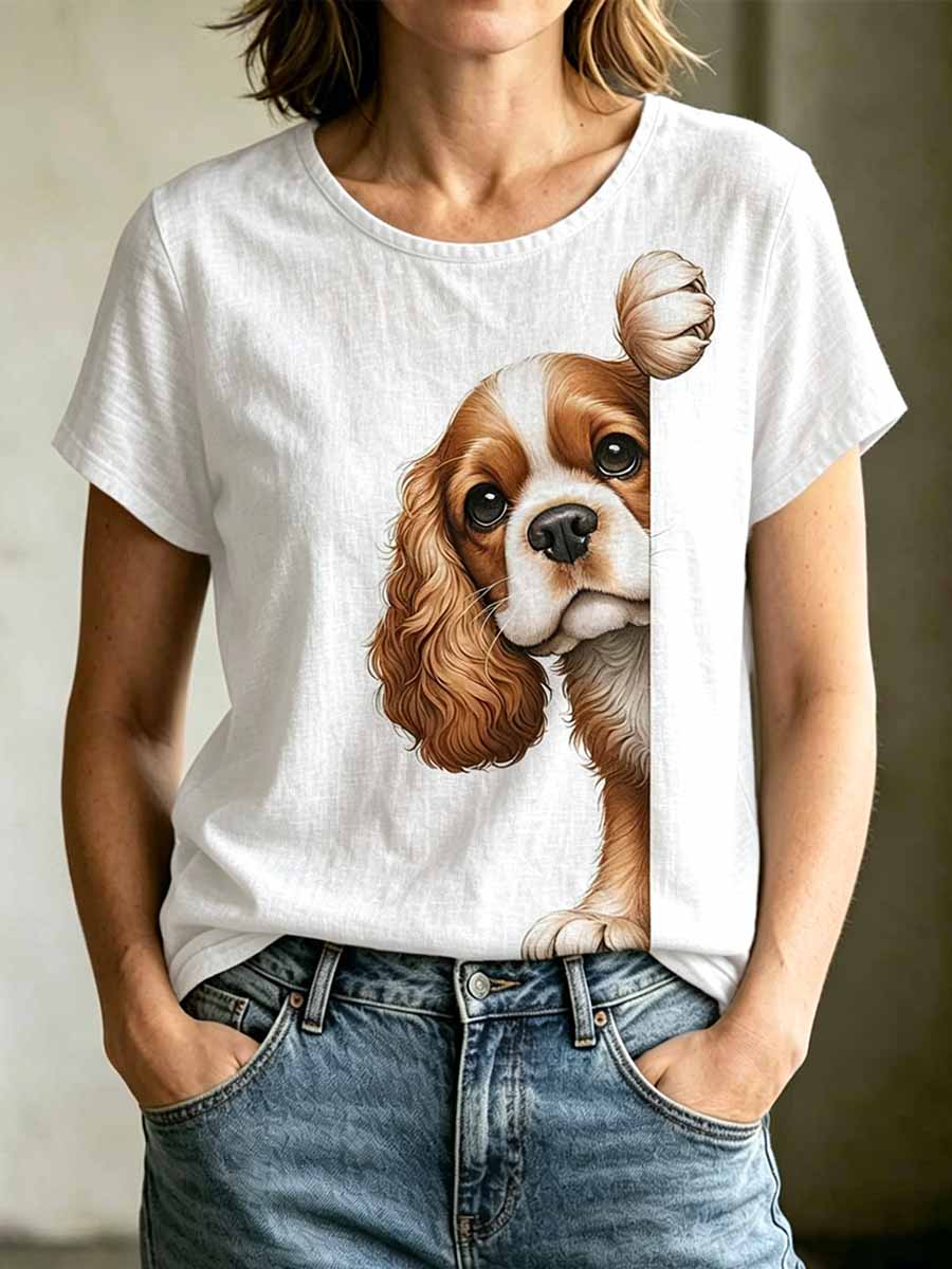 Women's Cute Dog Print T-Shirt