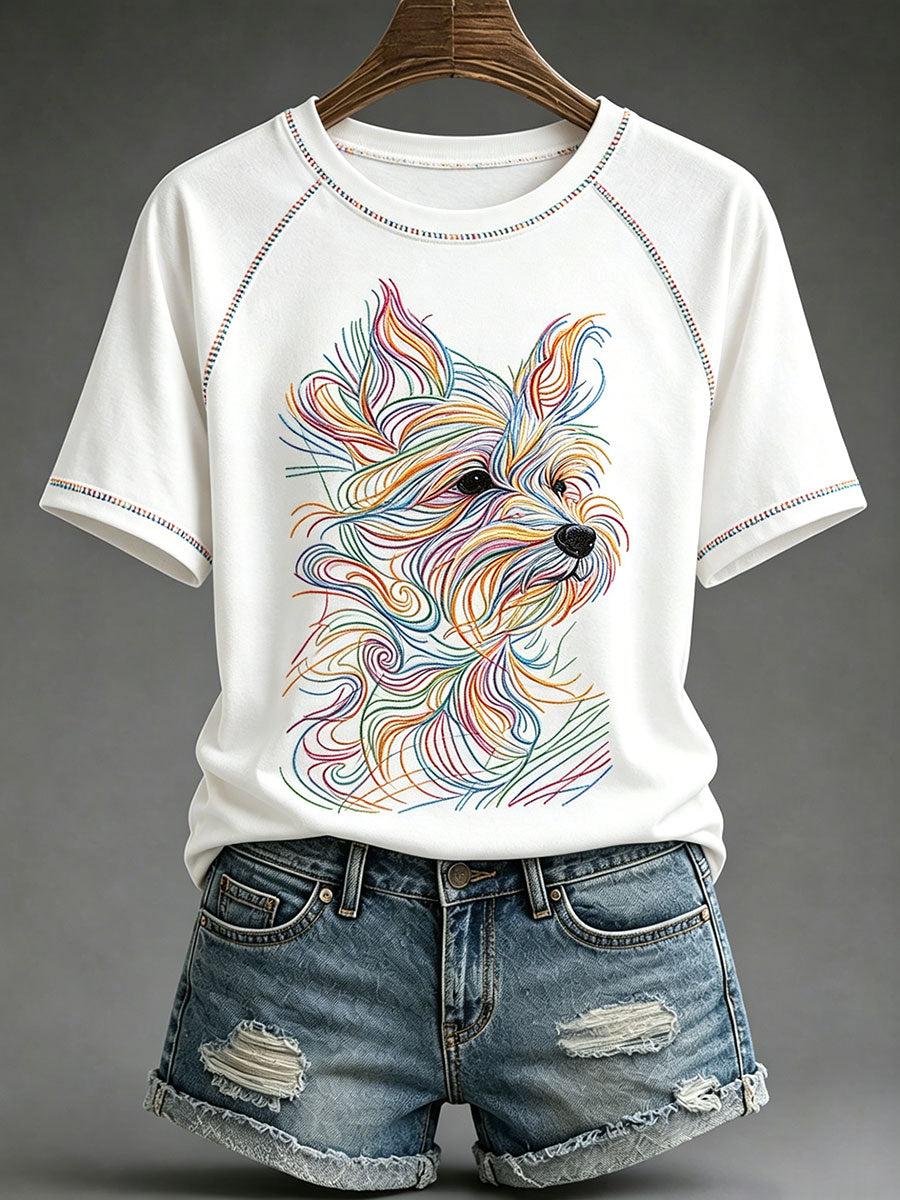 Women's Dog Art Print Casual T-Shirt
