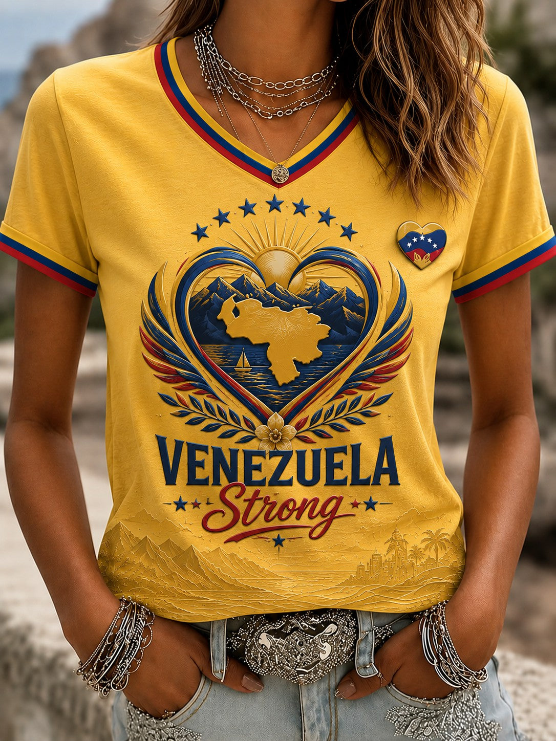 Women's Venezuela Strong Printed V-neck T-shirt
